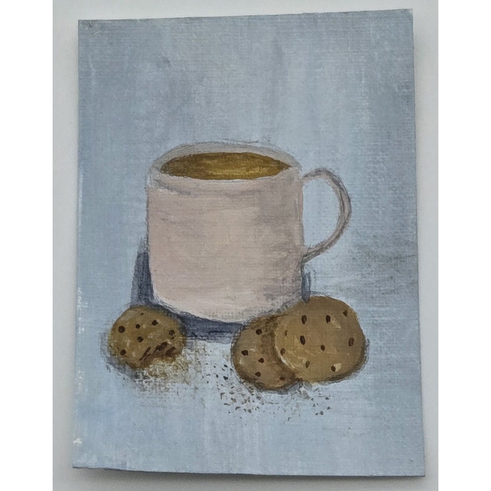 Original Signed ACEO Mini‎ Painting OOAK 2.5x3.5 Hand Painted Coffee Collectible